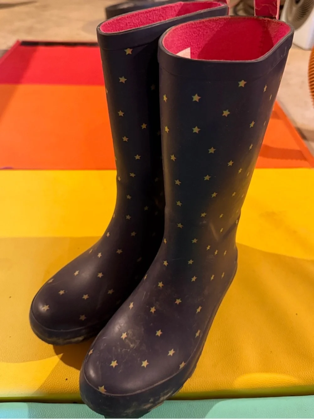 Kids Waterproof Star-Pattern Rain Boots - Navy & Pink